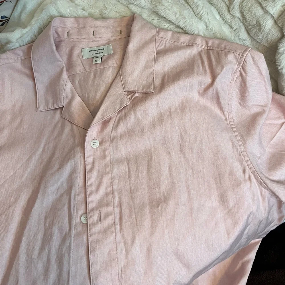 Banana Republic Mens XXL Standard Fit Pale Pink Linen Button Down Spring Shirt